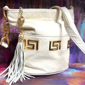 Vintage 80s Paris Handbags White Leather Crossbody Bag